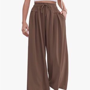 Elegant Brown Wide-Leg Palazzo Women's Flowy Lightweight Pants
